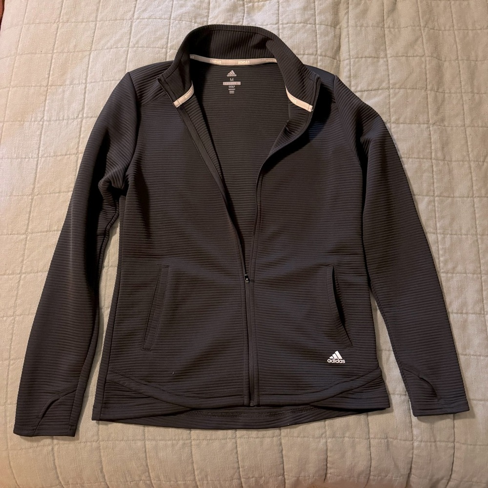 Black Adidas athletic golf lightweight zipper jacket size medium